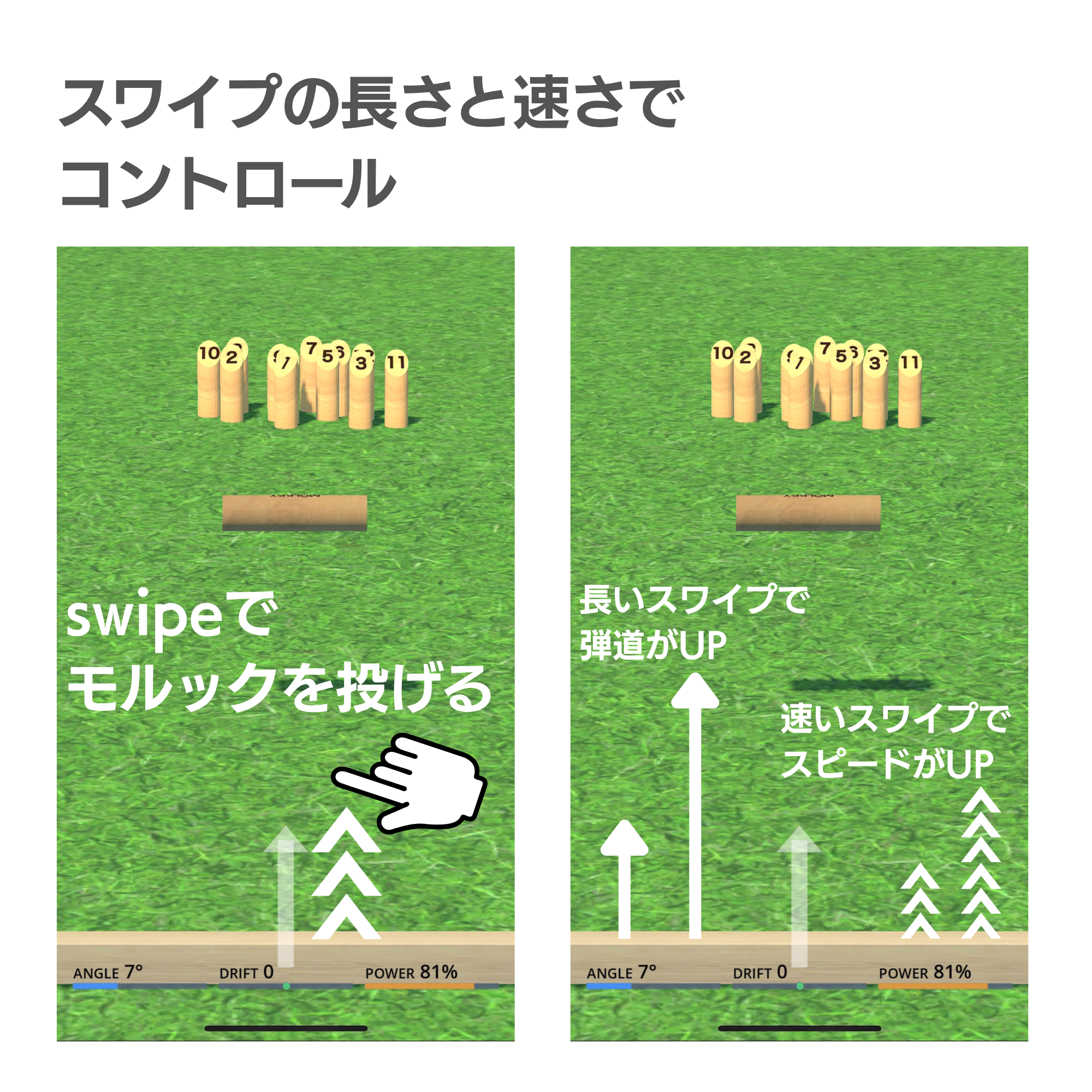 スワイプの長さと速さでコントロール
